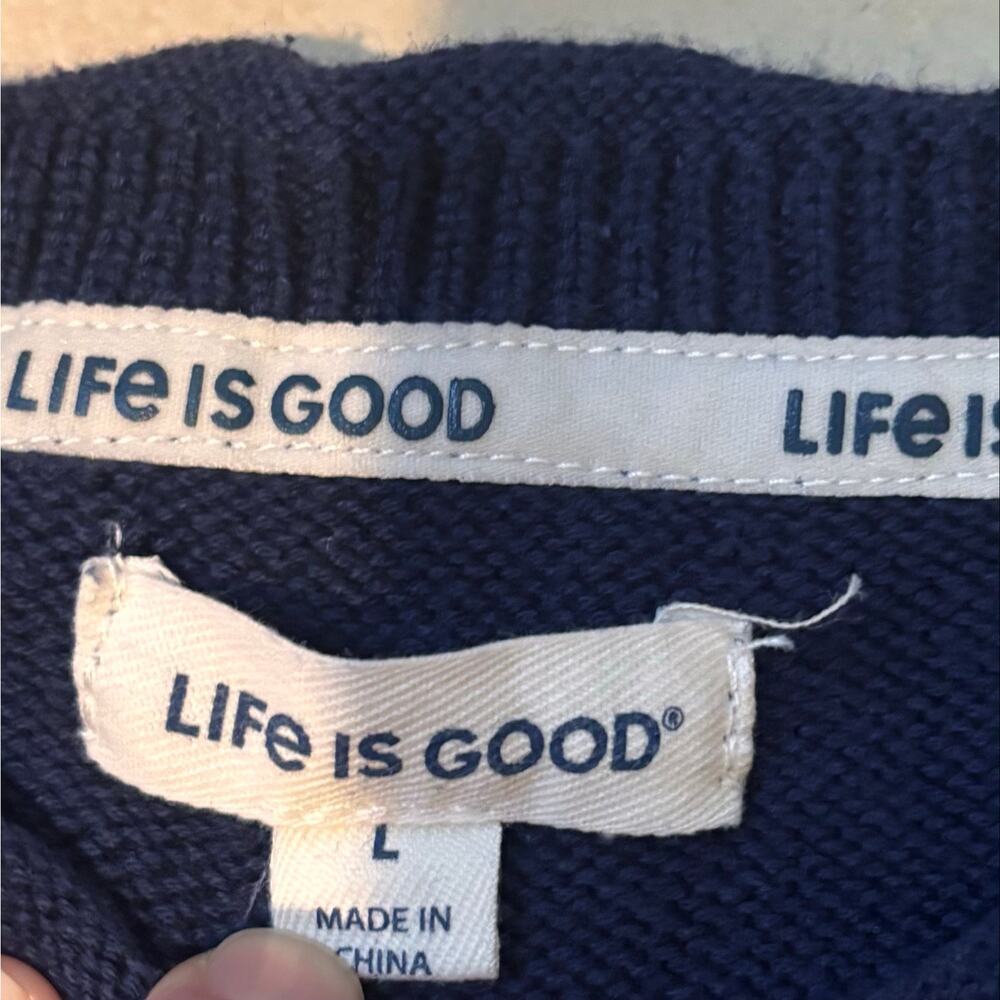 Americana Coastal Grandmother Life Is Good Patriotic Dog Knit Sweater Navy Sz L - Picture 4 of 7